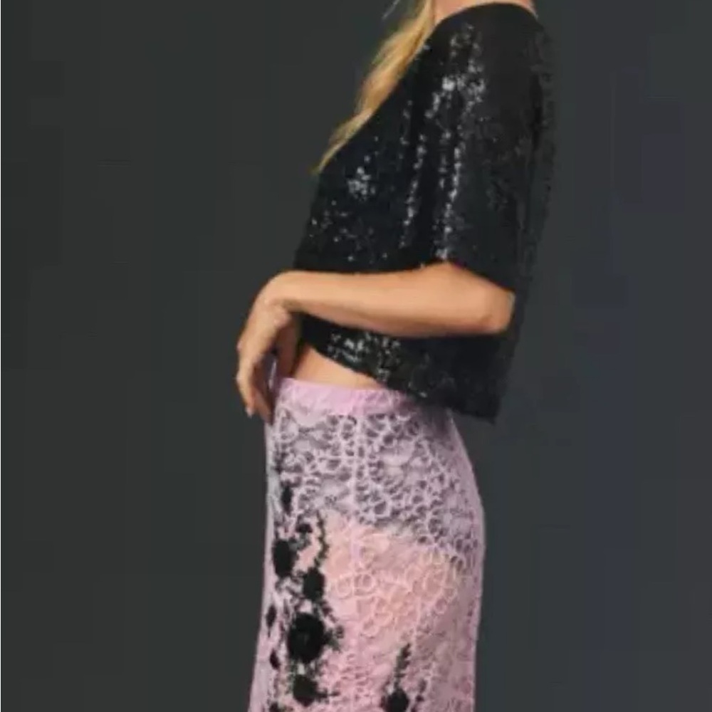 Anthropologie Black Sequin Crop Top Size XS